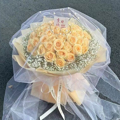 朝阳52朵香槟玫瑰满天星，你就是我的全部