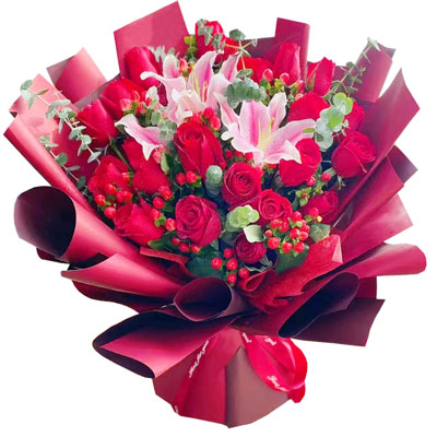 朝阳22朵红玫瑰百合，爱的火焰