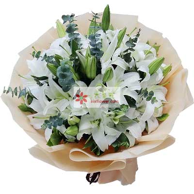 朝阳9支白色多头百合，祝福你幸福